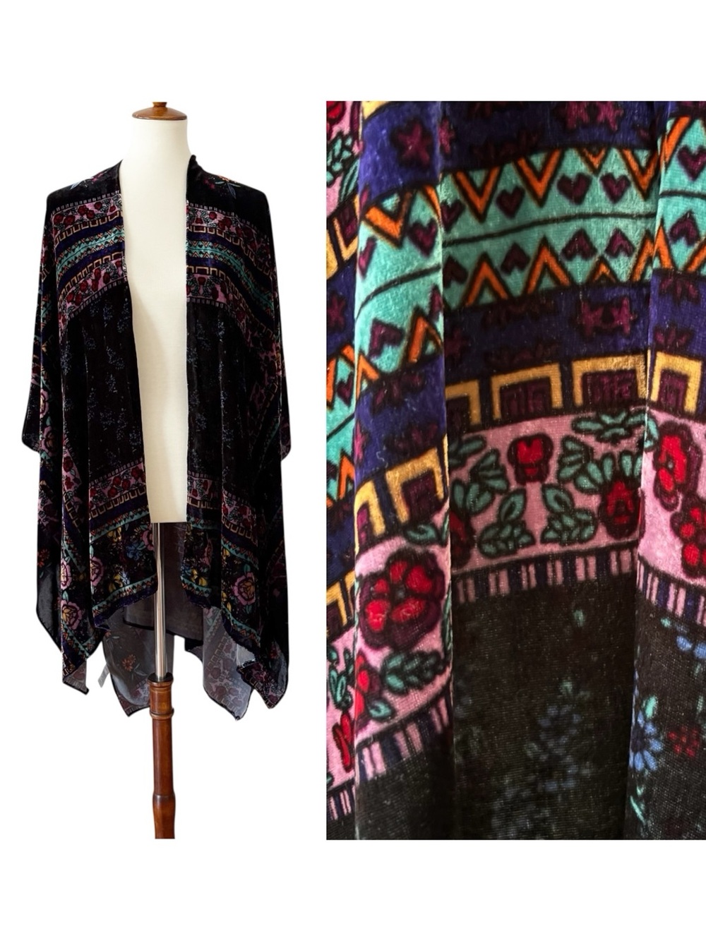 Anthropologie Akemi Kin Titania Burnout Velvet Kimono One Size Open Front Boho